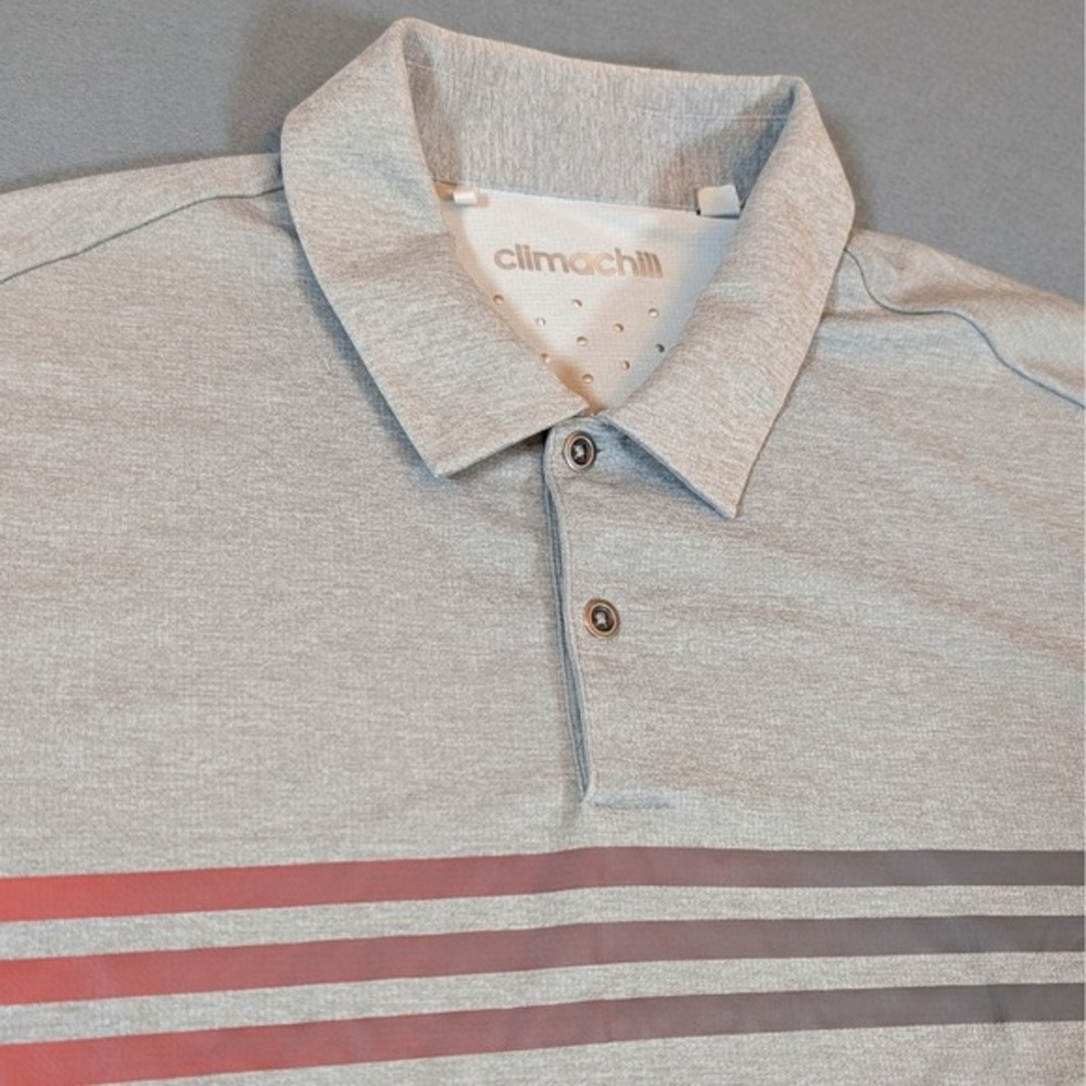 Adidas ClimaChill Golf Polo Shirt Mens Gray Striped Short Sleeve Athletic Size L